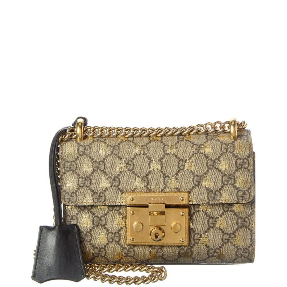 Gucci Black Gg Supreme Monogram Coated Canvas Bees Small Padlock Shoulder - Picture 1 of 5